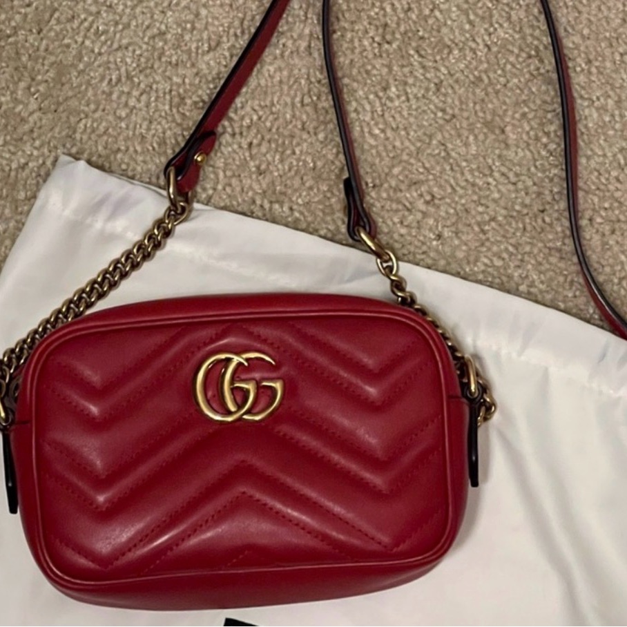 Gucci Red Quilted Leather Crossbody With Gold Double G